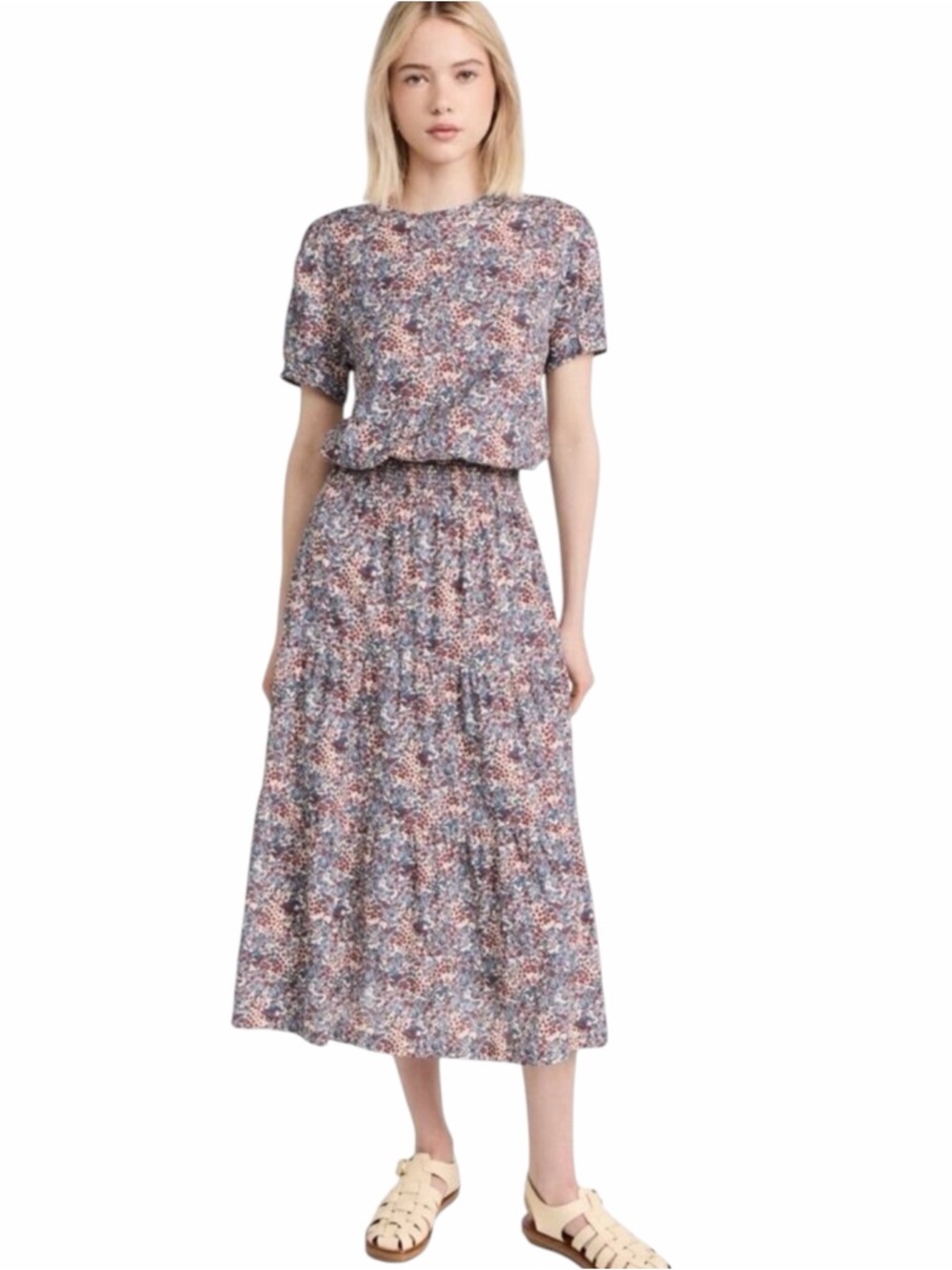 NWT Nation LTD Martine Floral Pima Cotton Midi Dress in Cherry Blossom Medium